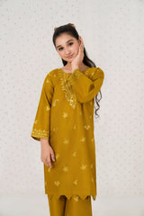 Khayat Stitched 2 Piece Emb Cotton Lawn Summer Suit-2-pc Mustard