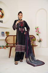 Threads & Weaves Black & Maroon Embroidered Viscose 3-Piece Pret Suit-RTWV25113S