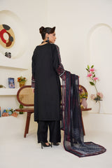 Threads & Weaves Black & Maroon Embroidered Viscose 3-Piece Pret Suit-RTWV25113S