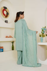 Threads & Weaves Pastel Sea Green Solid 3-Piece Ready-to-Wear Suit with Embroidered Dupatta & Trouser-RTWV25112S