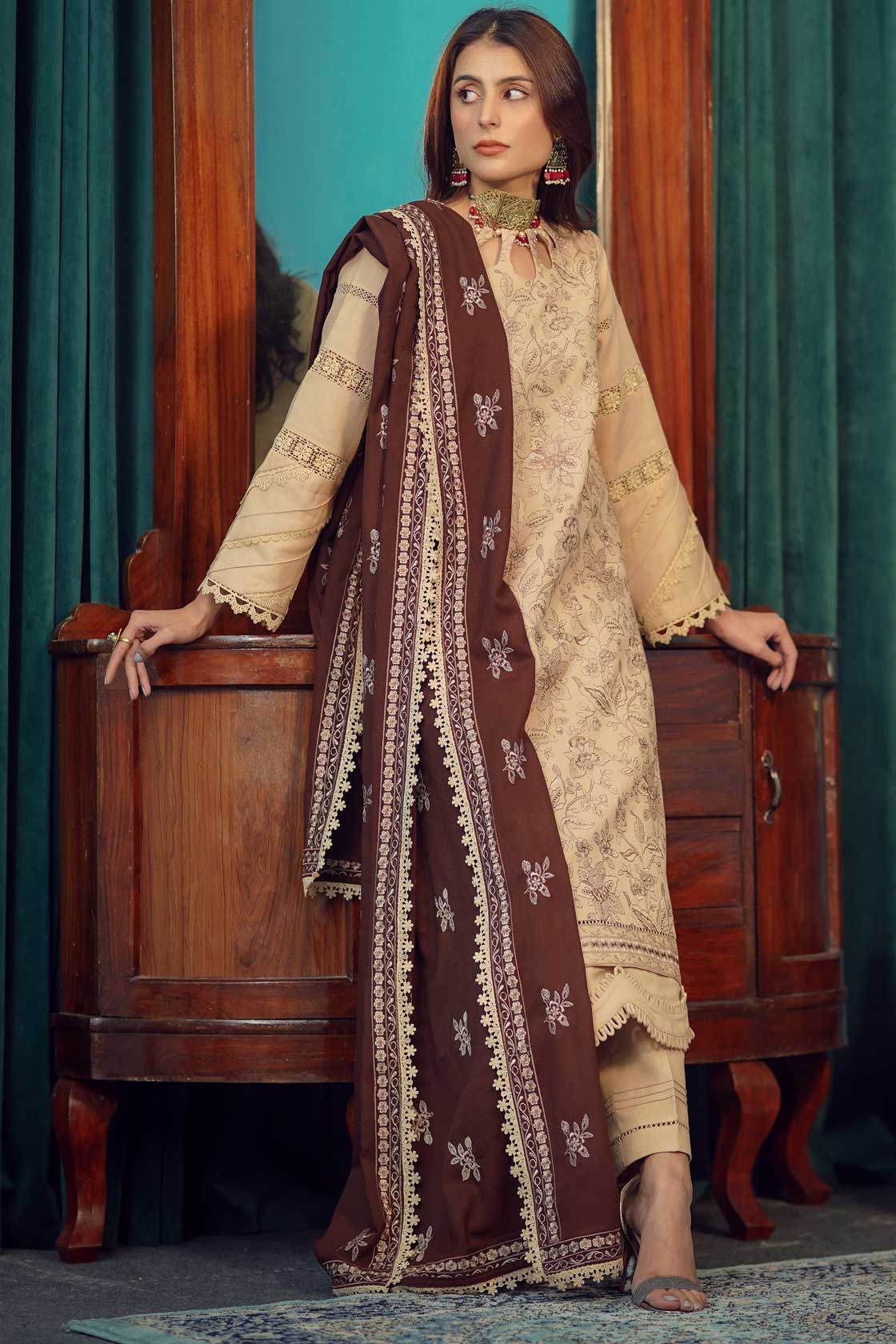 Moksh By Aayra Unstitched Winter Collection'2025-Rose Beige