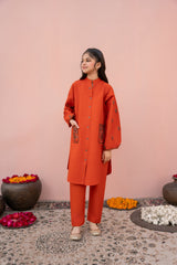 Khayat Stitched 2 Piece Casual Winter Kids Suit-Rust-winter