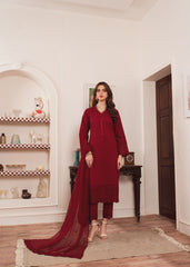 Geet By Al Harir Stitched 3 Piece Summer Suit-AH007-Geet-Maroon