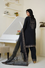Threads & Weaves Classic Black Embroidered Viscose 3-Piece Suit