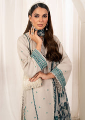 Meerak Stitched 3 Piece Emb Solid Summer Suit-Hooriya
