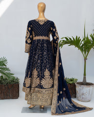 Saira Sultana Stitched Wedding Formals Suit-Muneeha-Navy Blue
