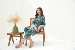 Preet Print Edit By Suitsu Stitched Summer Suit-Emric Teal Blossom