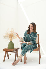 Preet Print Edit By Suitsu Stitched Summer Suit-Emric Teal Blossom