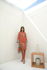 Preet Print Edit By Suitsu Stitched Summer Suit-Gilina Rust Bloom