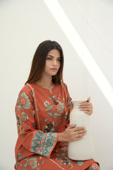 Preet Print Edit By Suitsu Stitched Summer Suit-Gilina Rust Bloom