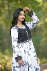 Urban Cut-Printed Dress With Embroidered Overlay Vest-C0280