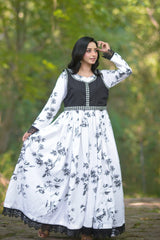 Urban Cut-Printed Dress With Embroidered Overlay Vest-C0280