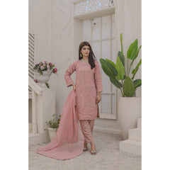 Zaib E Hoor Handmade Neckline Stitched 3-pc Suit