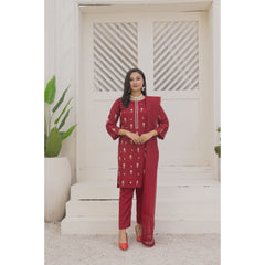 Zaib E Hoor Handmade Neckline Stitched 3-pc Suit