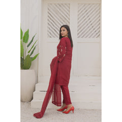 Zaib E Hoor Handmade Neckline Stitched 3-pc Suit