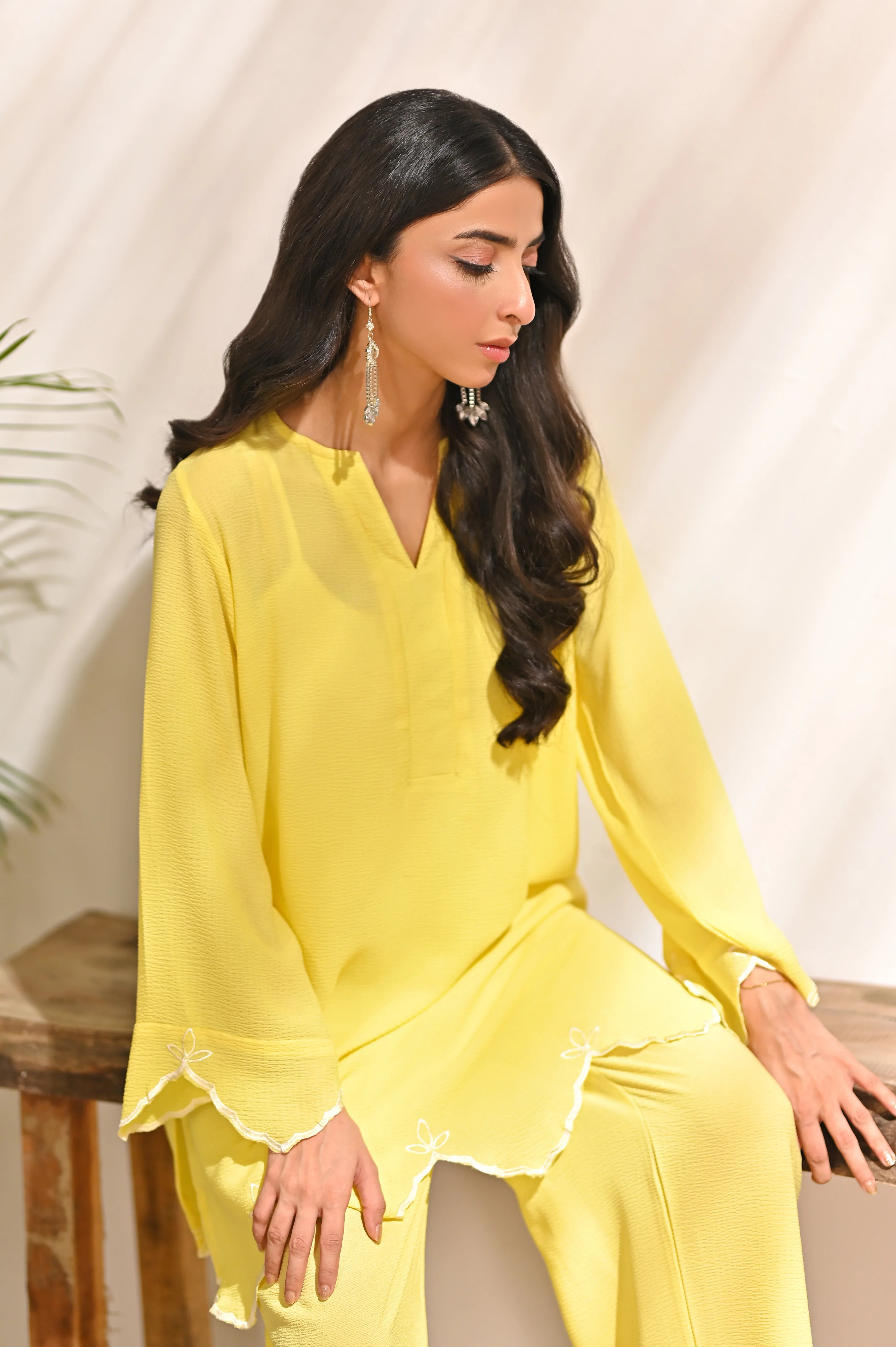 Dhaga Stitched 2 Piece Solids Crepe Summer Collection'2025-Daffodil