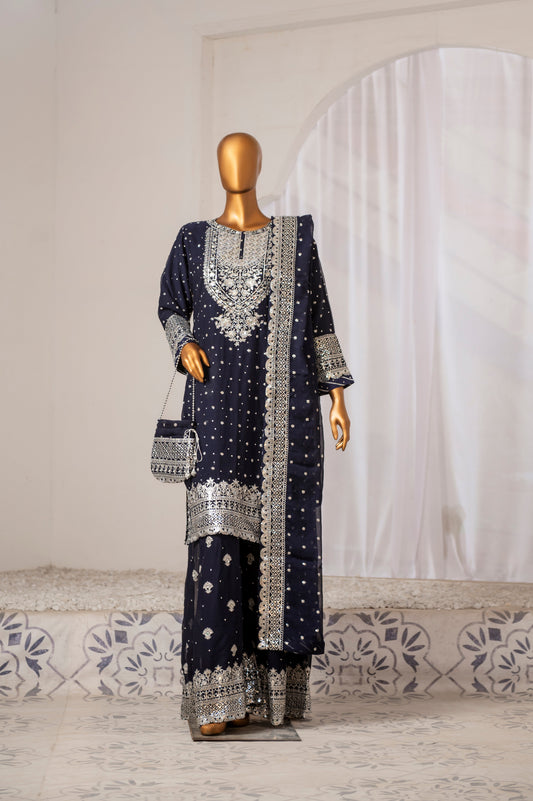 Saira Sultana Stitched 3 Piece Formals Collection-Mah-Jabeen - Navy Blue