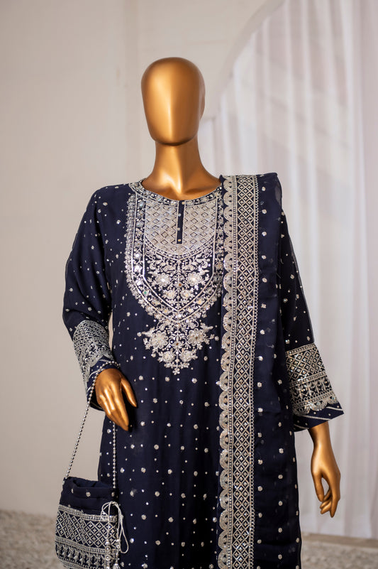 Saira Sultana Stitched 3 Piece Formals Collection-Mah-Jabeen - Navy Blue