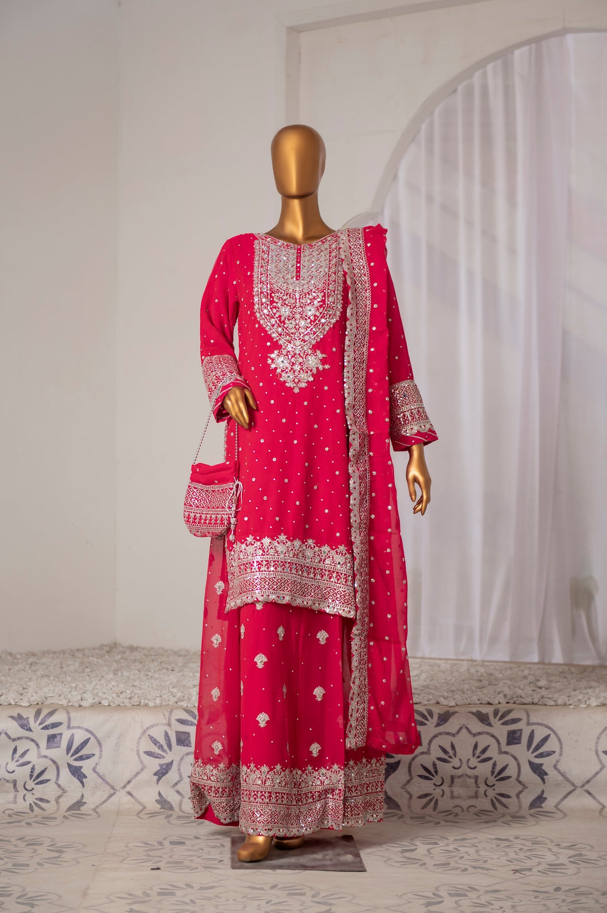 Saira Sultana Stitched 3 Piece Formals Collection-Mah-Jabeen - Shocking Pink