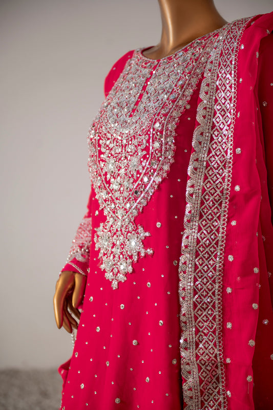 Saira Sultana Stitched 3 Piece Formals Collection-Mah-Jabeen - Shocking Pink