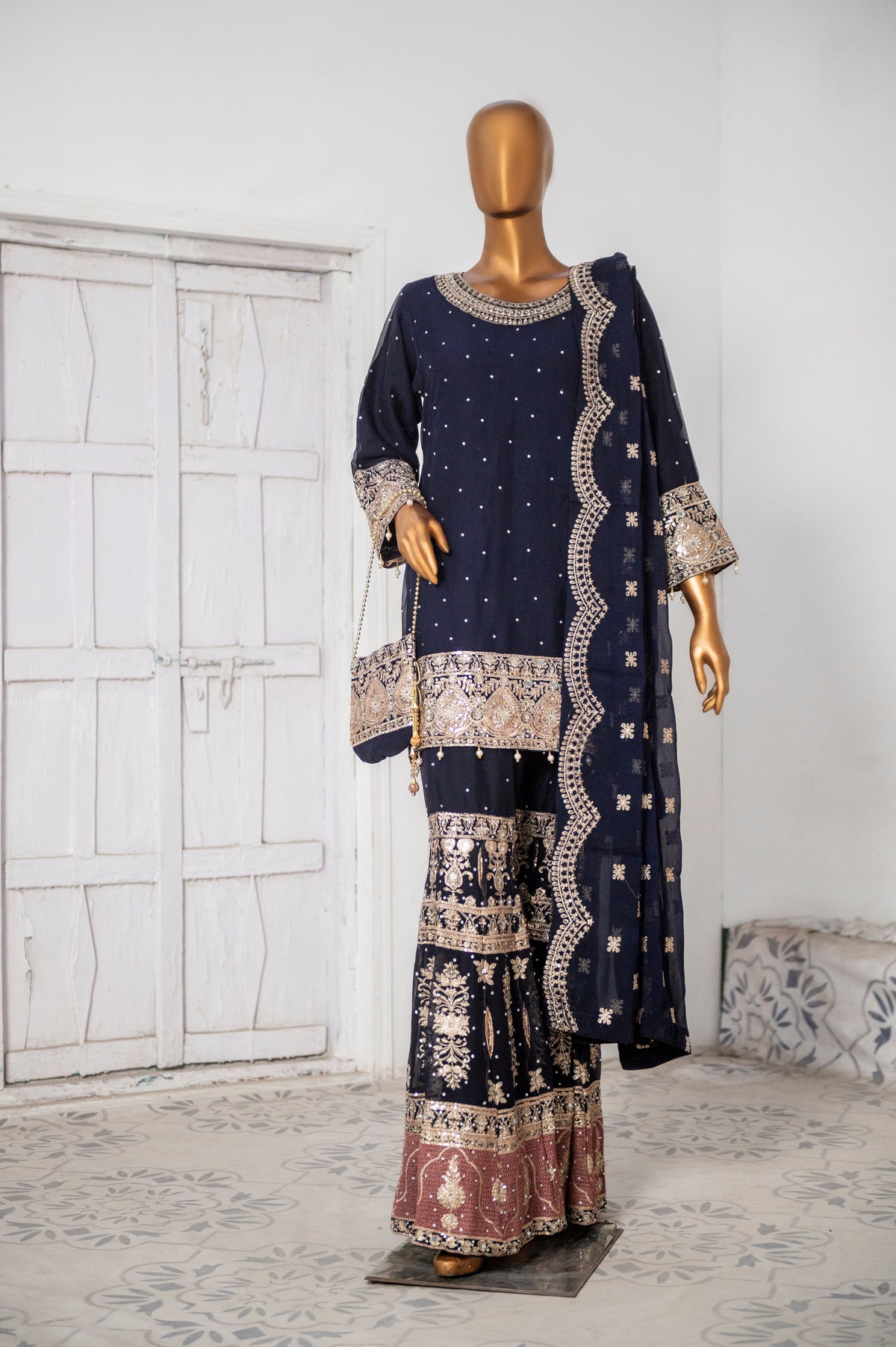 Saira Sultana Stitched 3 Piece Formals Collection-Haniya - Navy Blue