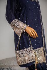 Saira Sultana Stitched 3 Piece Formals Collection-Haniya - Navy Blue