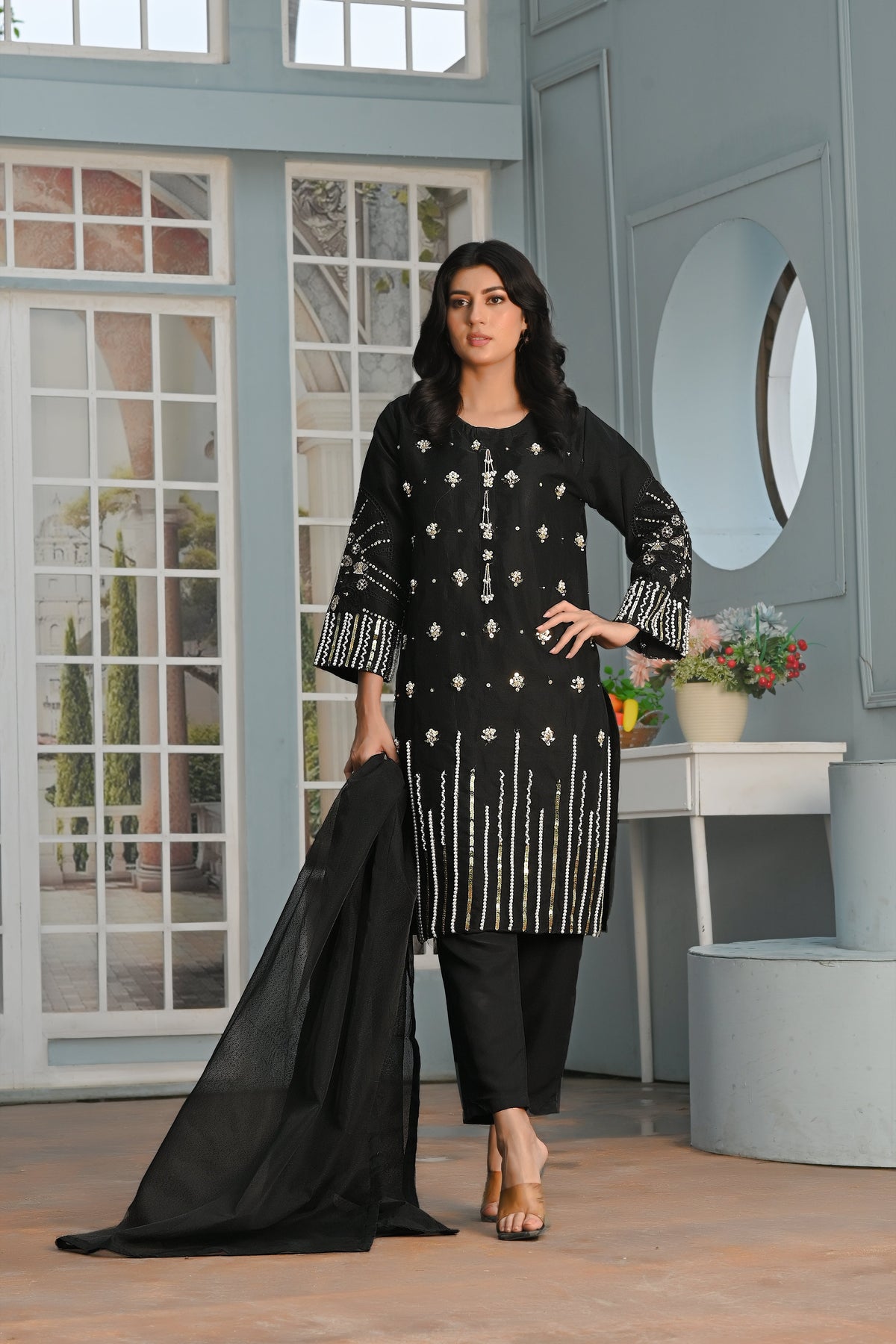 Yaaqot Stitched 3 Piece Winter Collection-Flosa Handwork Stitched 3-pc