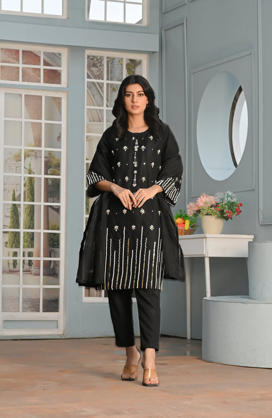 Yaaqot Stitched 3 Piece Winter Collection-Flosa Handwork Stitched 3-pc