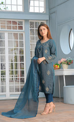 Zaib E Hoor Flover Neckkline Stitched 3-pc Suit