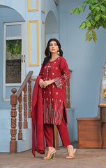 Yaaqot Stitched 3 Piece Winter Collection-Flosa Handwork Stitched 3-pc