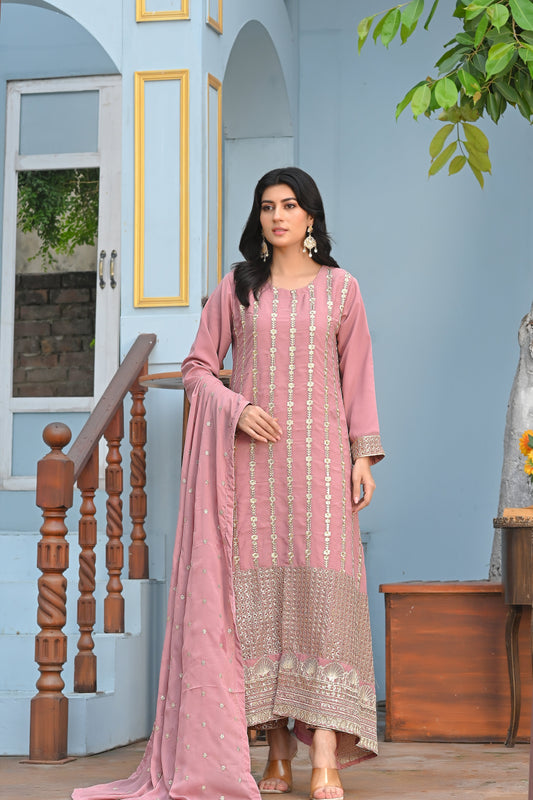 Yaaqot Stitched 3 Piece Formal Collection-Embroidery Long Frock Stitched 3-pc