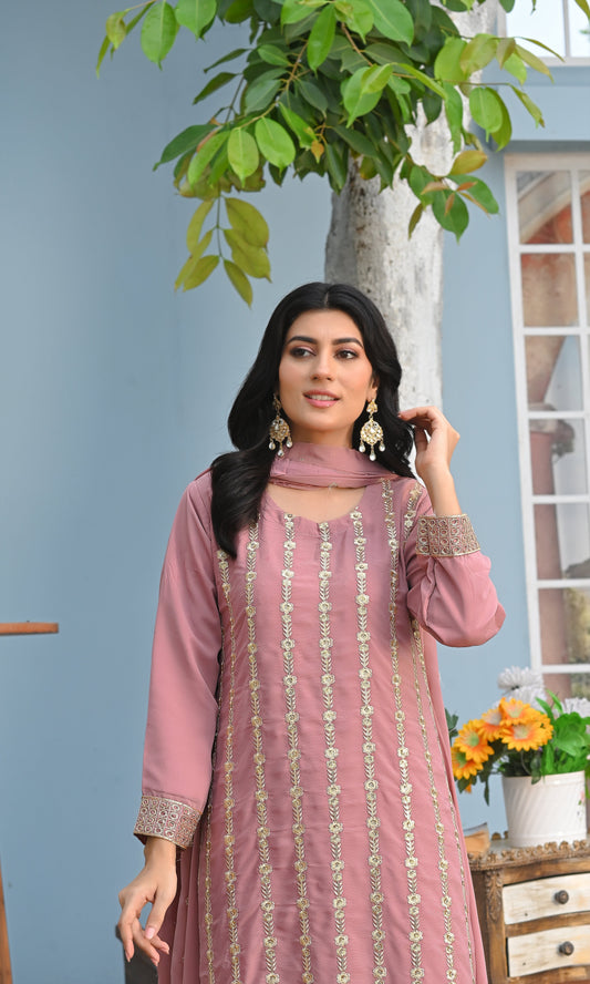 Zaib E Hoor Embroidery Long Frock Stitched 3-pc Suit