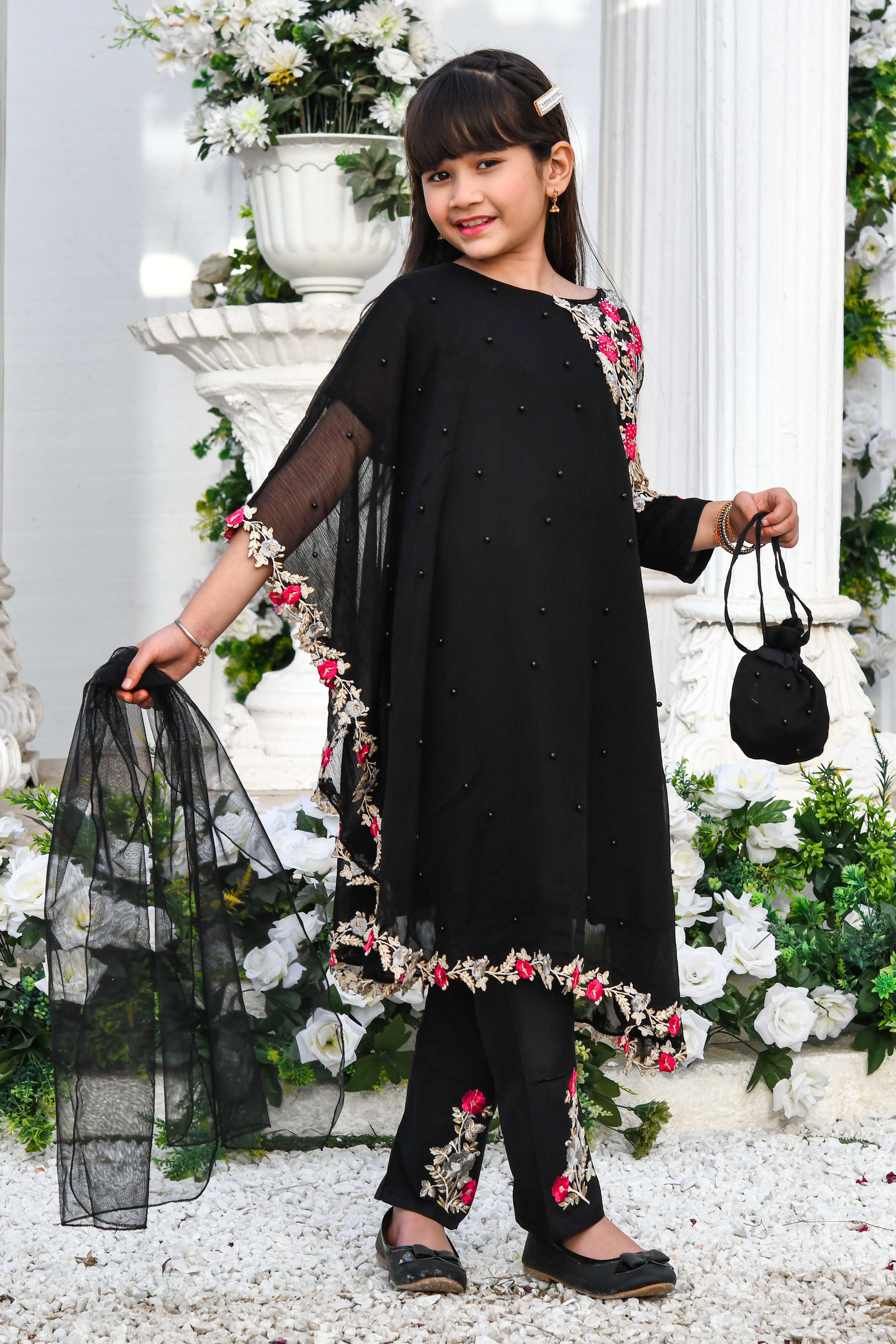 Modest Stitched 3 Piece Pearl Cape Formals Collection'2024-8635-Black