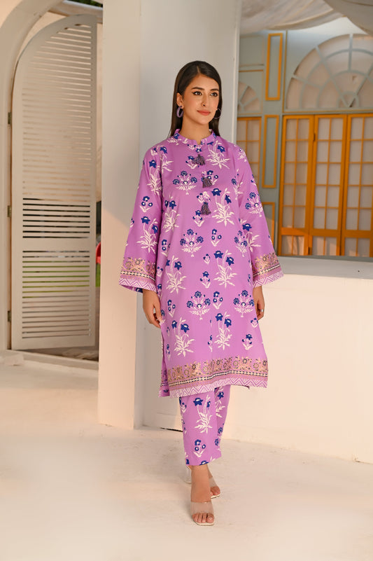 Zaib E Hoor Royal Orchid  Printed Lawn Stitched 2PC Suit