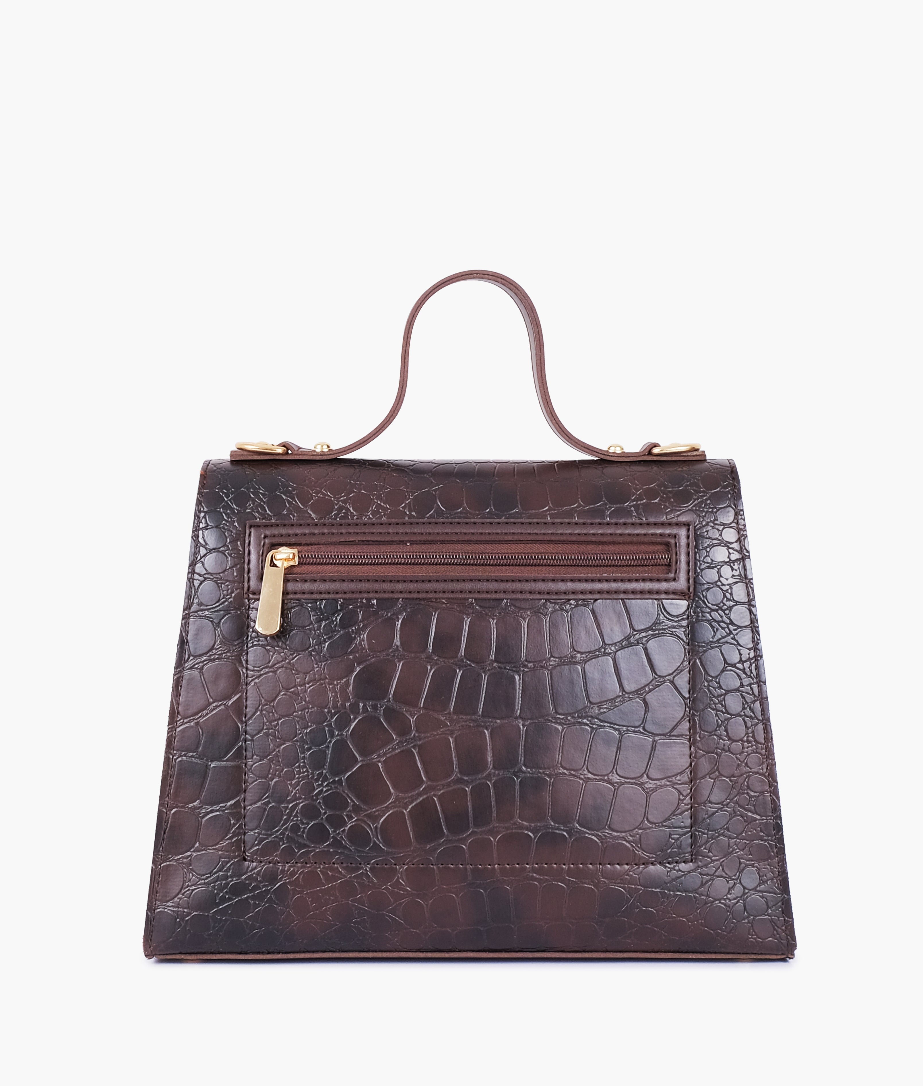 RTW Creation - Dark chocolate brown crocodile cross-body bag with top-handle
