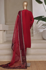 Khombi Stitched 3 Piece Raw Silk Formals Suit-Delight-Red