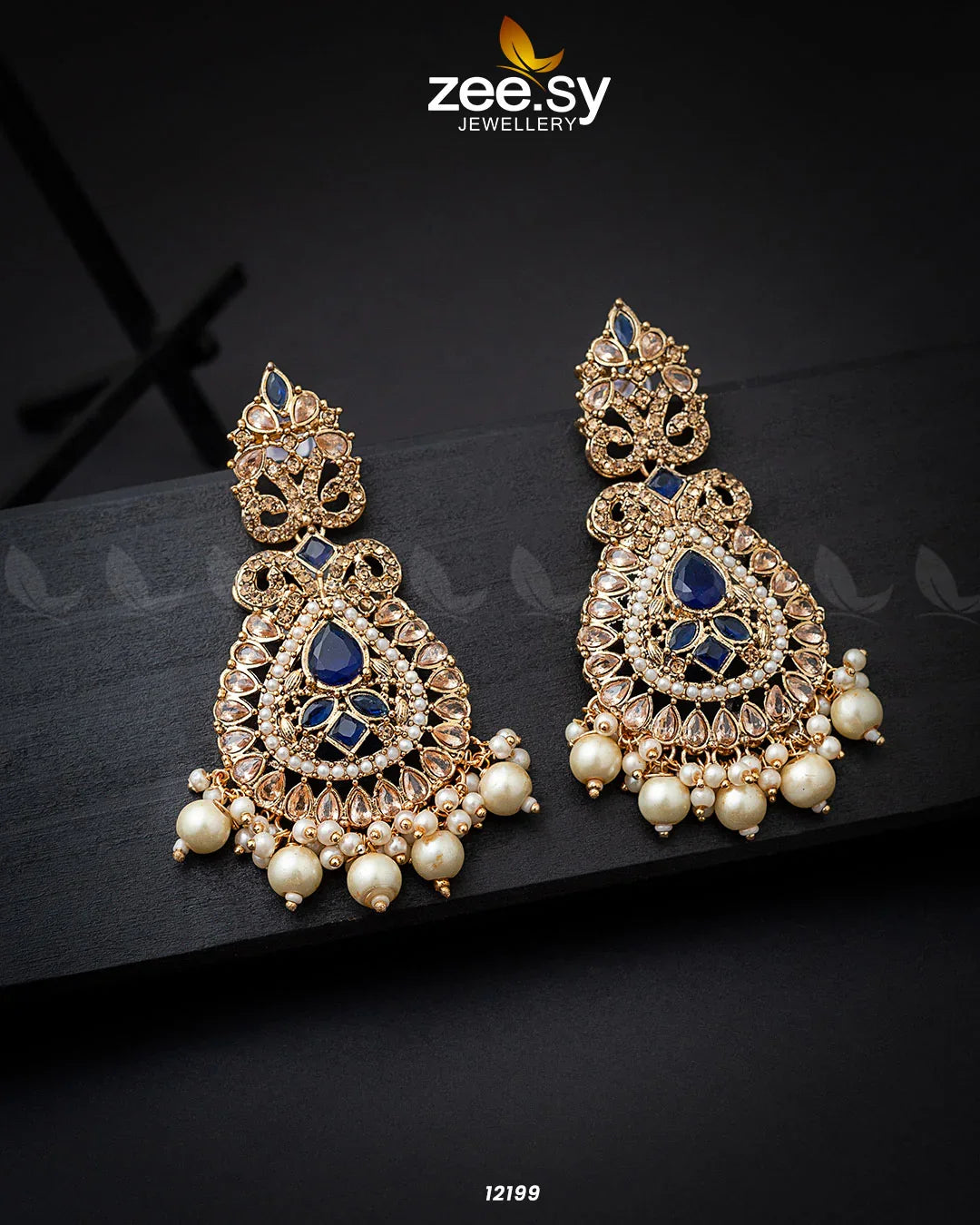 Dilnaz Jhumka Golden Blue - Zeesy Jewellery