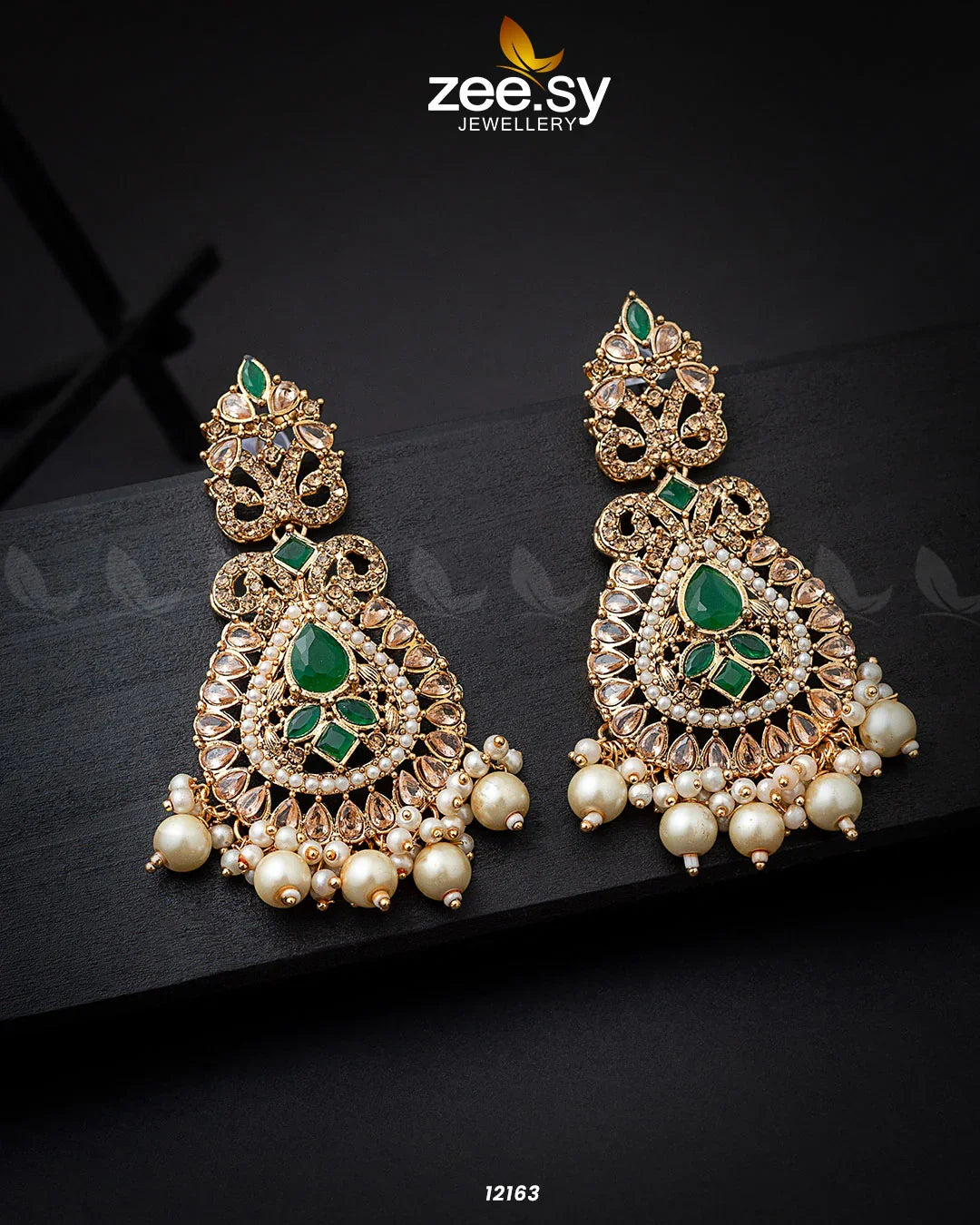 Dilnaz Jhumka Golden Green - Zeesy Jewellery