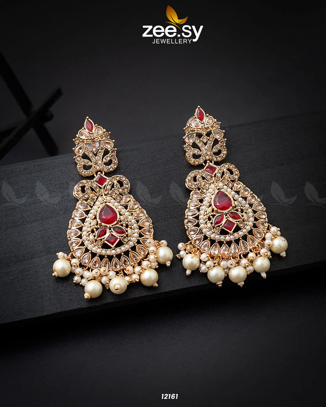 Dilnaz Jhumka Golden Red - Zeesy Jewellery