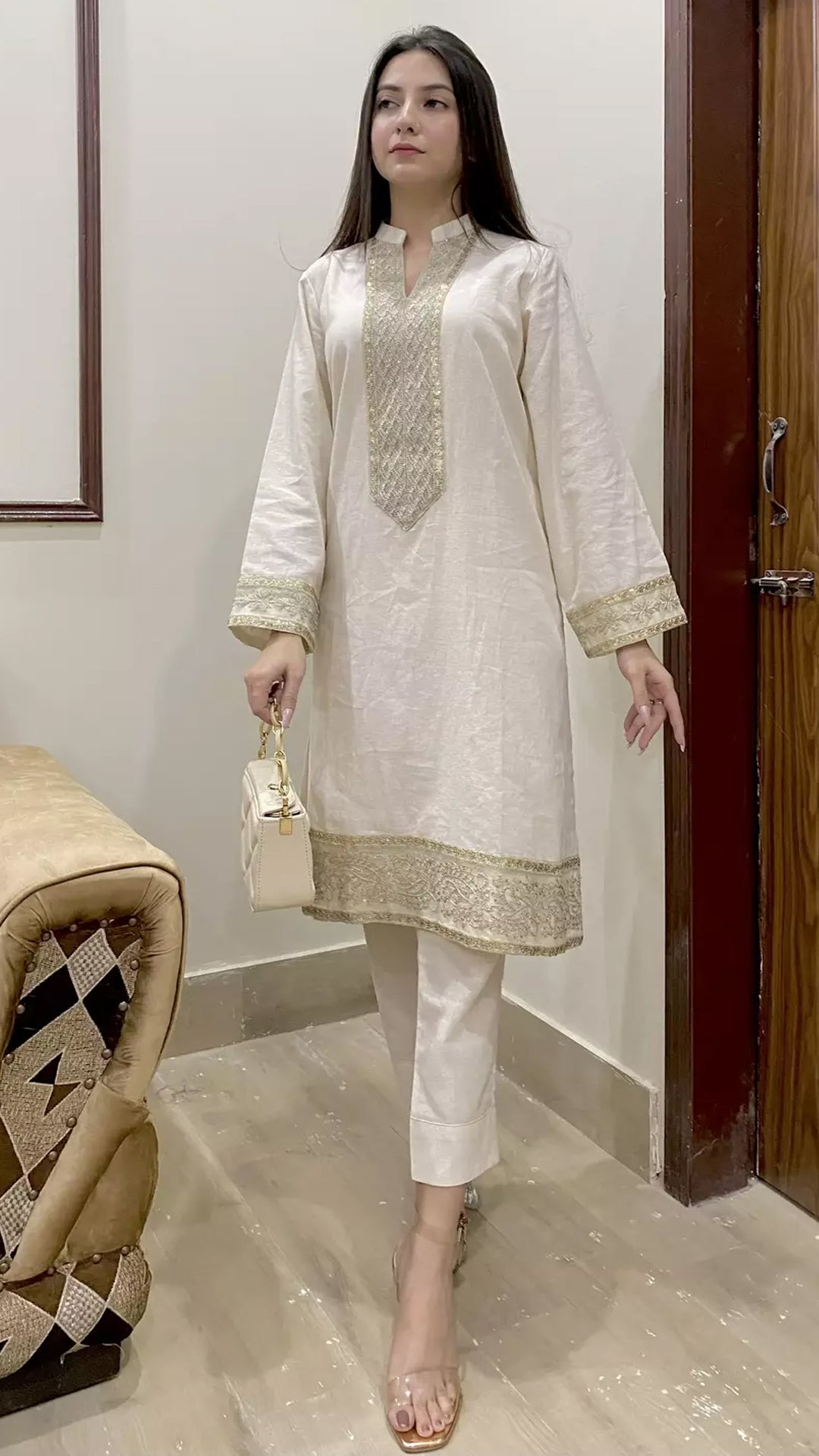 Urban Cut 2 Piece Cotton Sequence Embroidered Suit