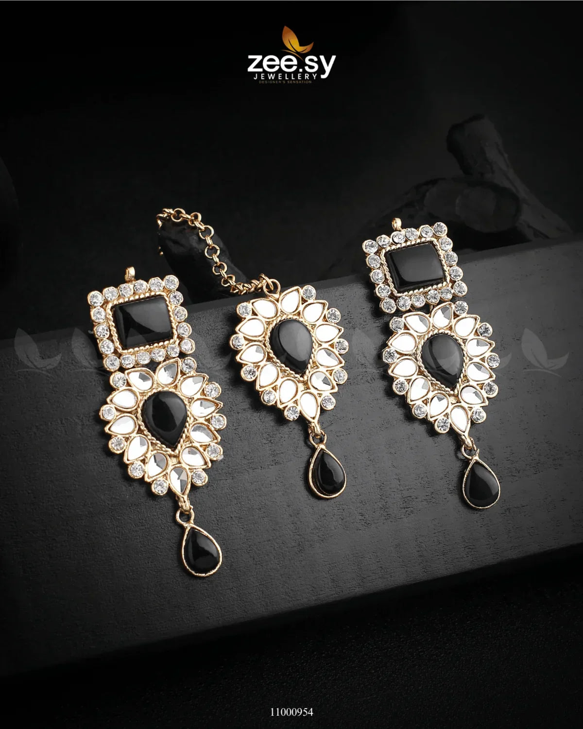 EARRINGS-0461 Black - Zeesy Jewellery