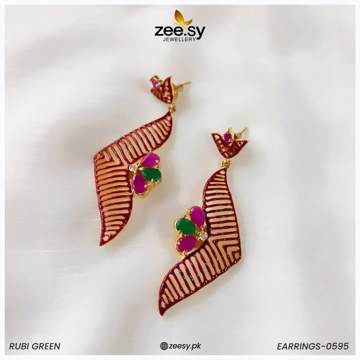 EARRINGS-0595 Rubi Green - Zeesy Jewellery