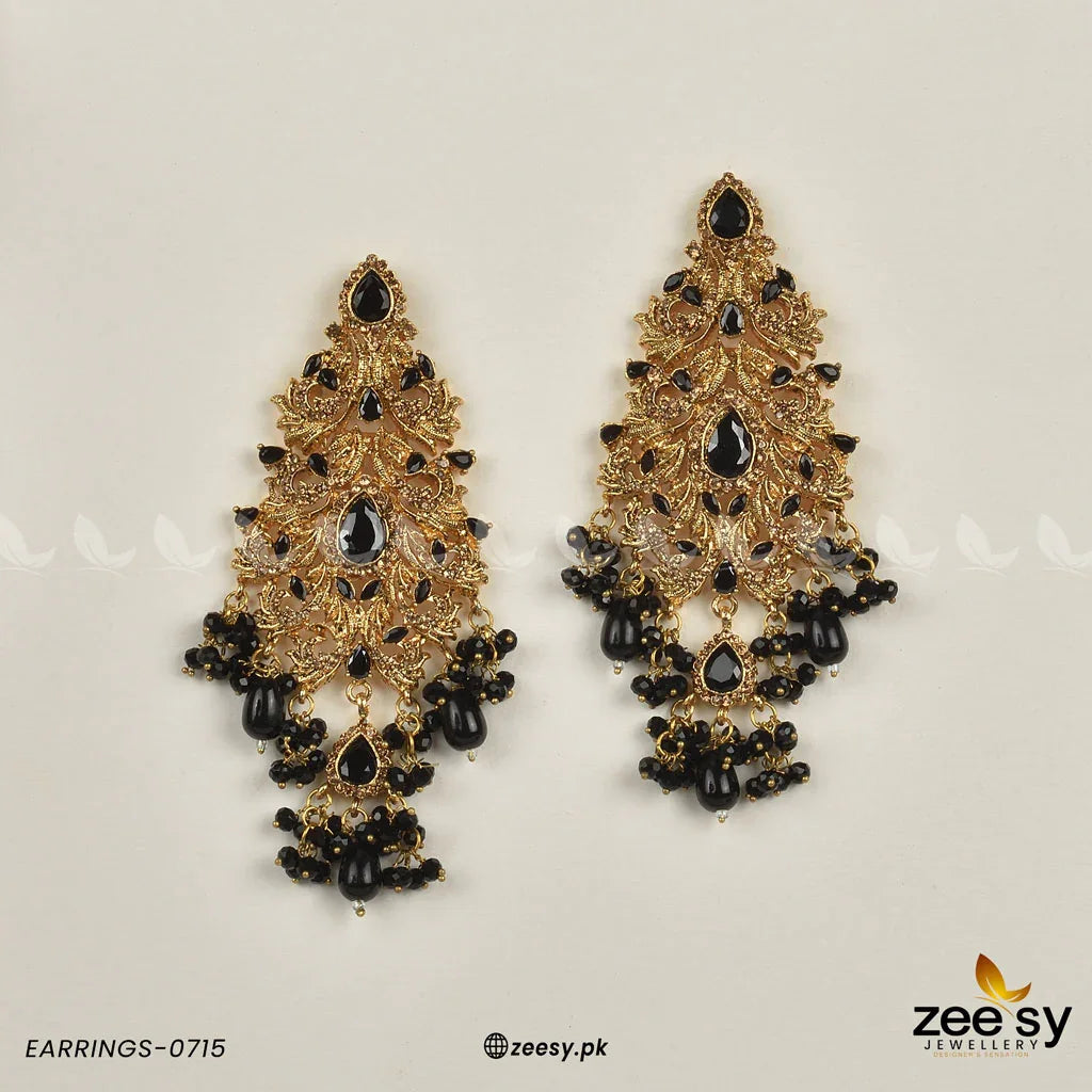 EARRINGS-0715 Black - Zeesy Jewellery