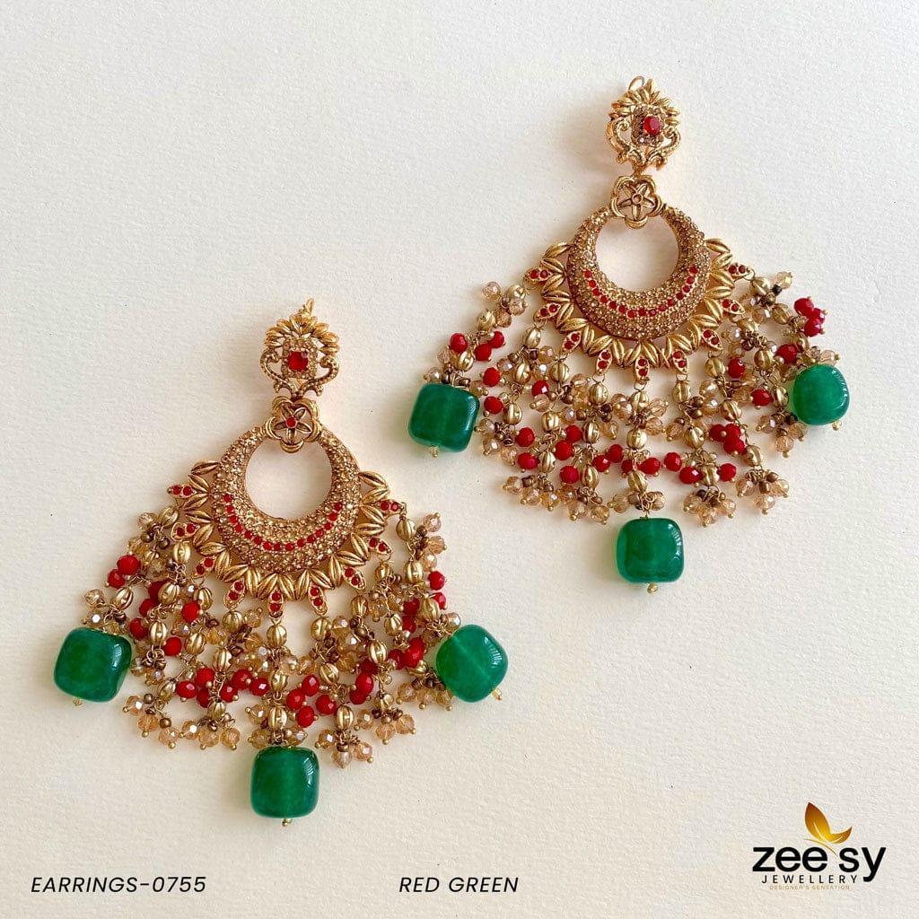 EARRINGS-0755 Red-Green - Zeesy Jewellery