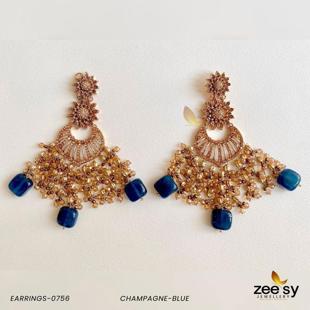 EARRINGS-0756 Champagne-Blue - Zeesy Jewellery