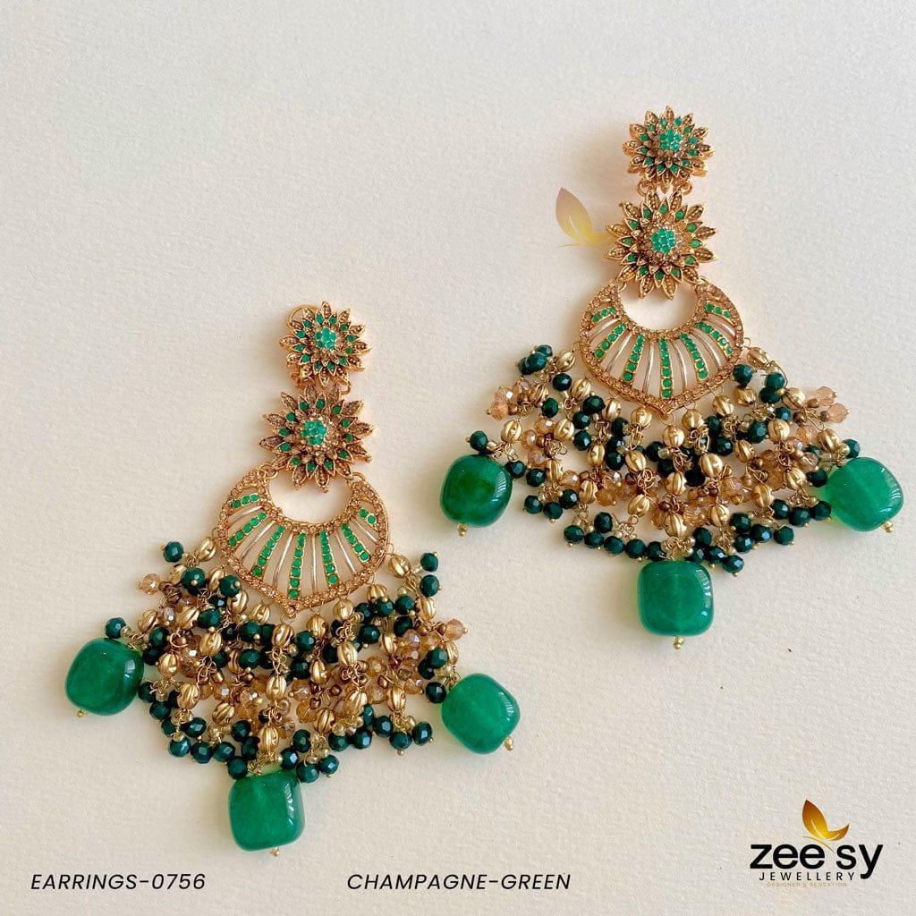 EARRINGS-0756 Champagne-Green - Zeesy Jewellery