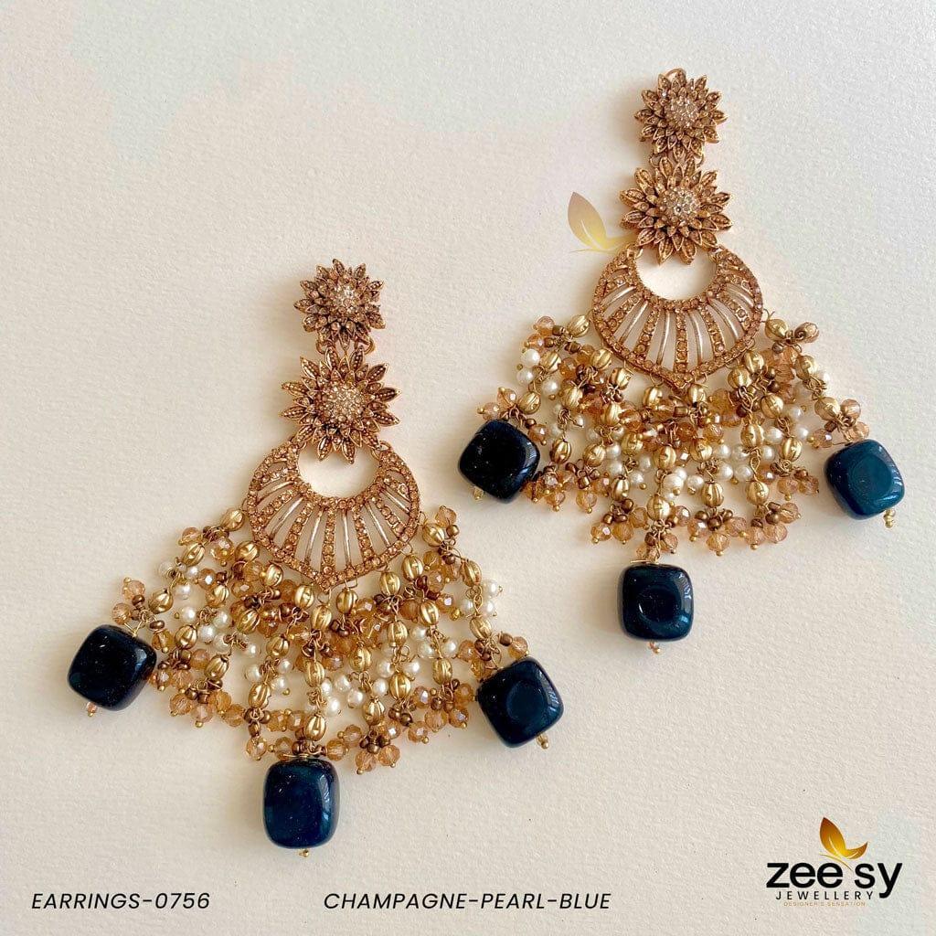 EARRINGS-0756 Champagne-Pearl-Blue - Zeesy Jewellery