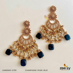 EARRINGS-0756 Champagne-Pearl-Blue - Zeesy Jewellery
