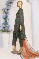 Print & Needle By HZ Stitched 3 Piece Cutwork Printed Lawn Collection'2024-ECL-406-Dark Green