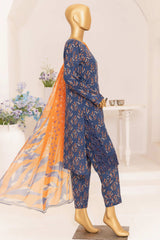 Print & Needle By HZ Stitched 3 Piece Cutwork Printed Lawn Collection'2024-ECL-408-Navy Blue